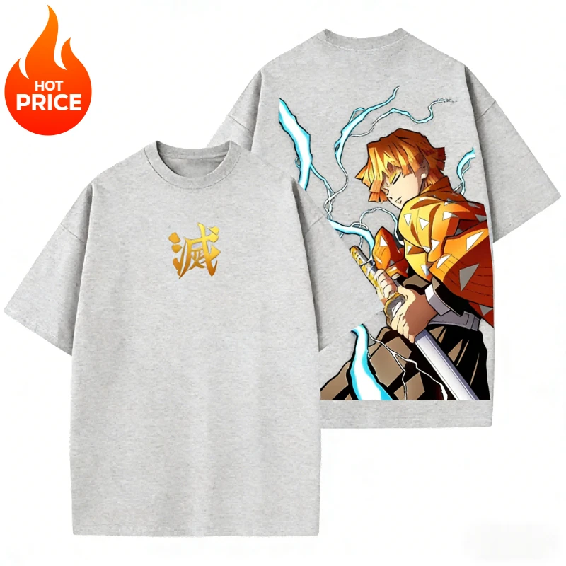 Demon Slayer Agatsuma Zenitsu Harajuku Men Summer T-Shirt Loose Women Oversized Streetwear Unisex Casual Short Sleeve Tee Top