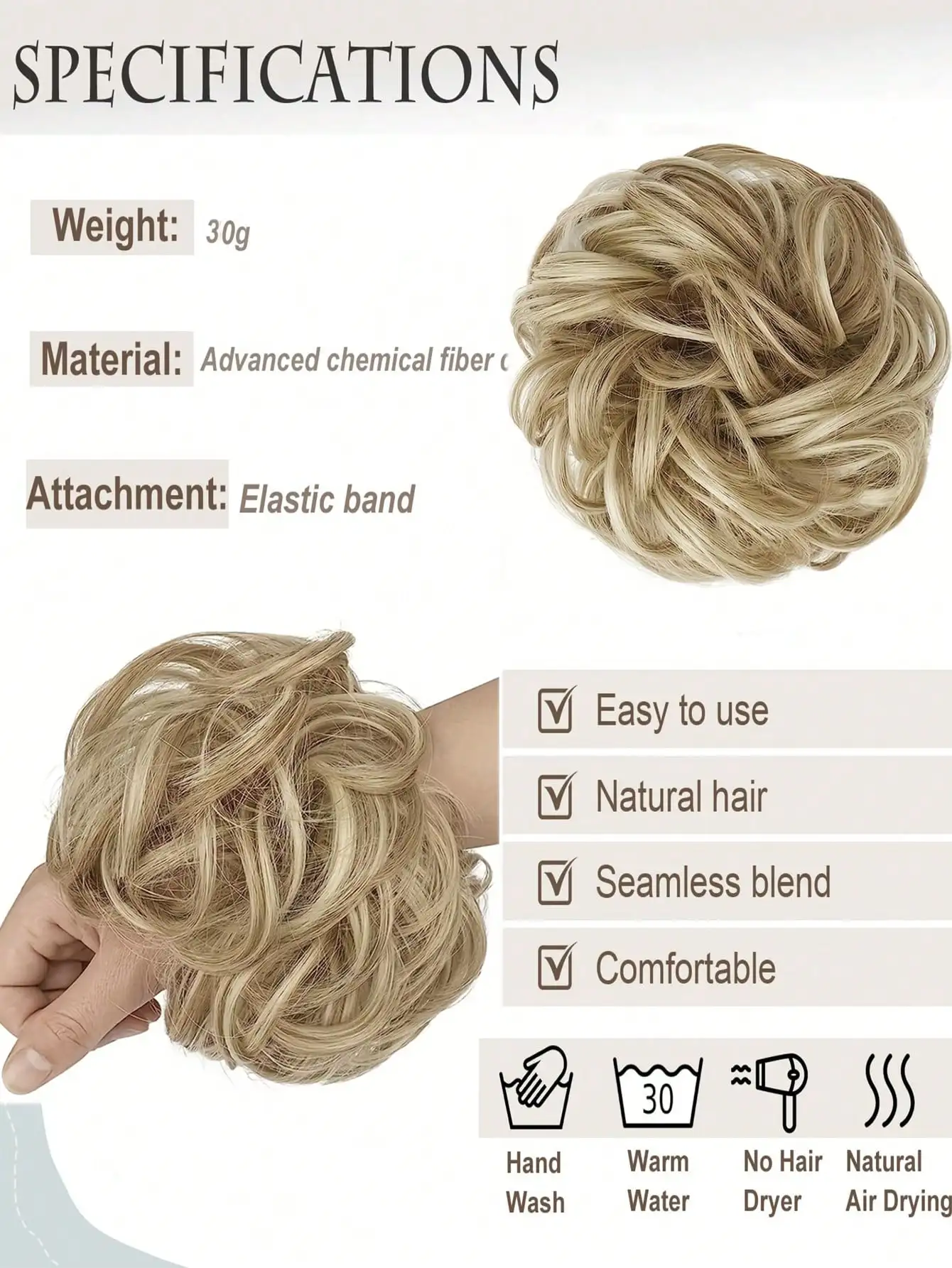 1 قطعة خصلات شعر كعكة فوضوية مع شريط مطاطي الاصطناعية فوضوي مجعد Chignon ذيل حصان وصلات شعر كعكة الشعر Scrunchies للمرأة #5