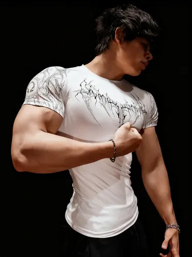 Imagen 2 del producto Traje Deportivo Gótico de Manga Corta para Hombre, de Secado Rápido y Elástico, para Deportes de Verano, con Puños de Compresión Ajustados, Camiseta