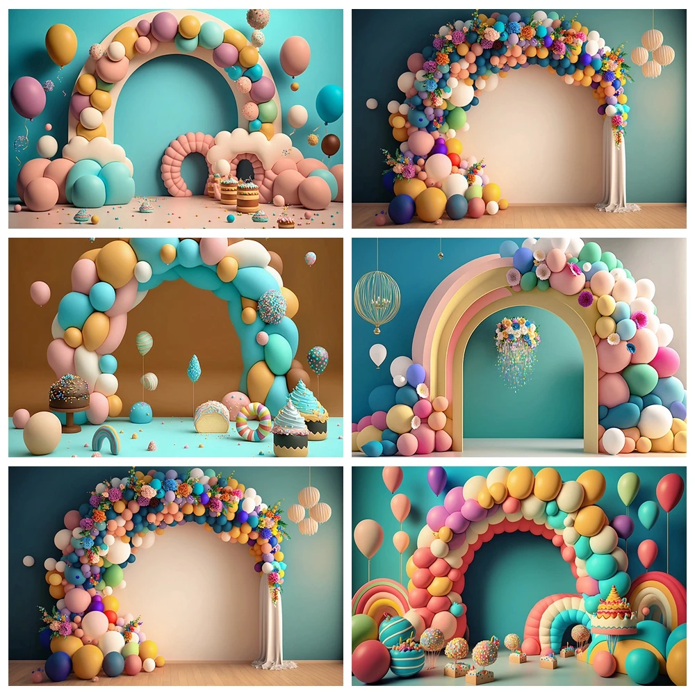 

3D photography background colorful balloons children's birthday party decoration family photo studio background decoration props