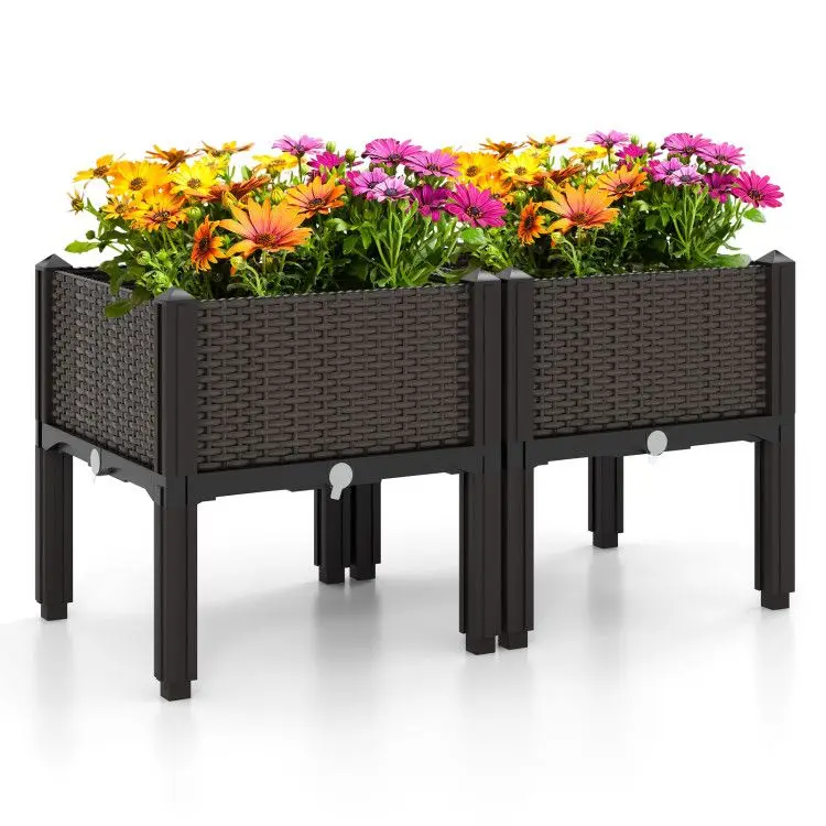 

2 Set Elevated Plastic Raised Garden Bed Planter Kit for Flower Vegetable Grow