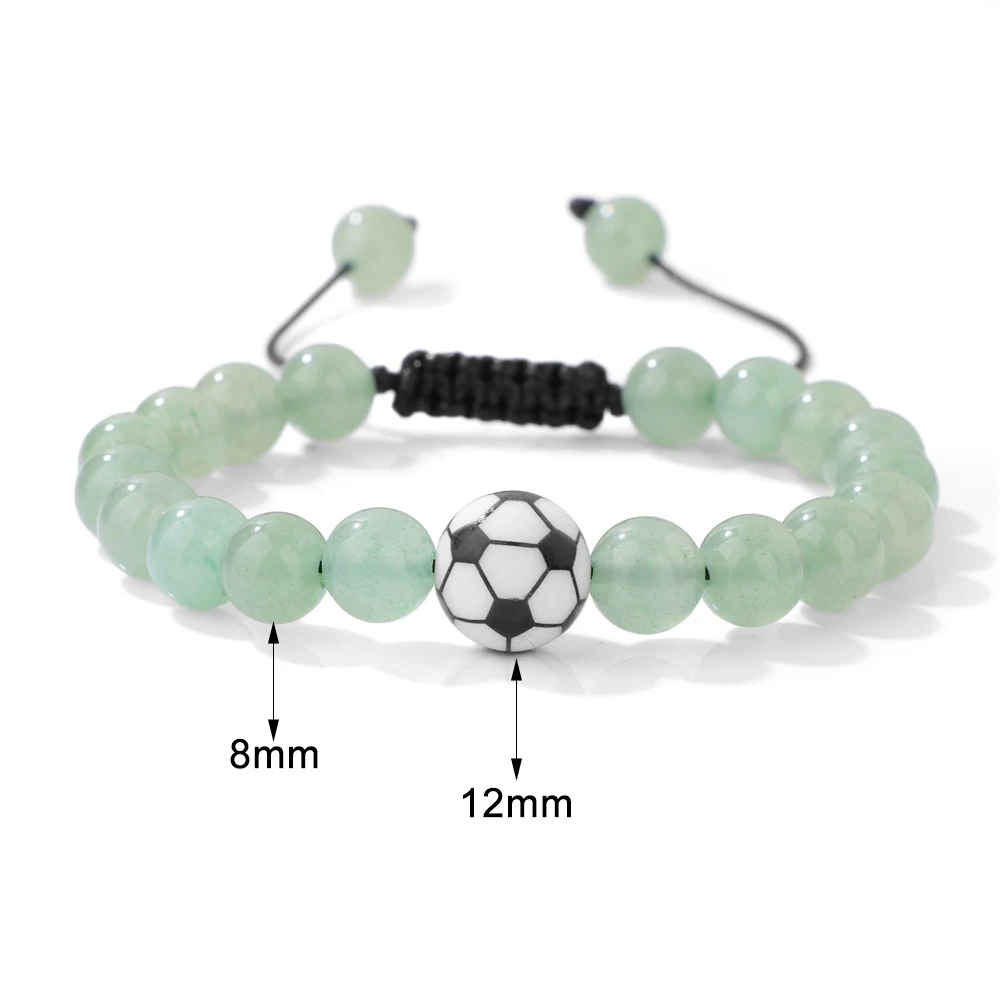8mm Natural Stone Soccer Football Beaded Braided Bracelet Sports Healing Crystal Bead Bangle Gift for Football Fans Jewelry