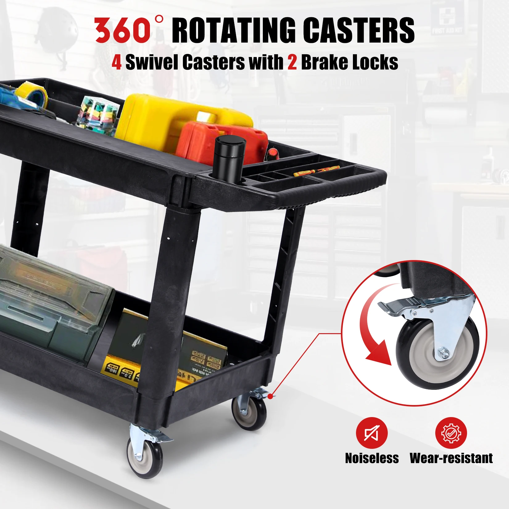 1Pc PP Heavy Duty Double Layer Tool Trolley