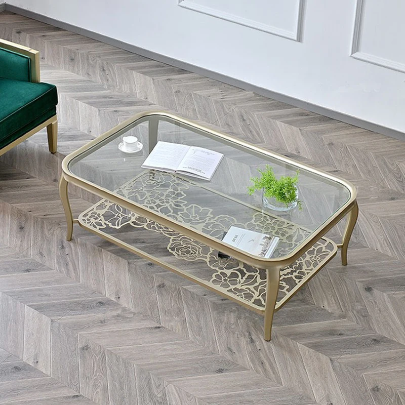 American light luxury coffee table tempered glass living room home coffee table high-end hollow rose solid wood coffee table