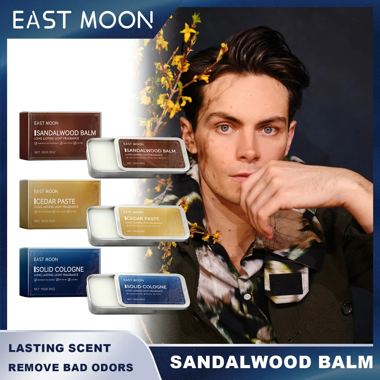 

East Moon Sandalwood Balm Portable Odor Eliminator for Men Charming Date Attractant Perfume for Gentlemanly Charm