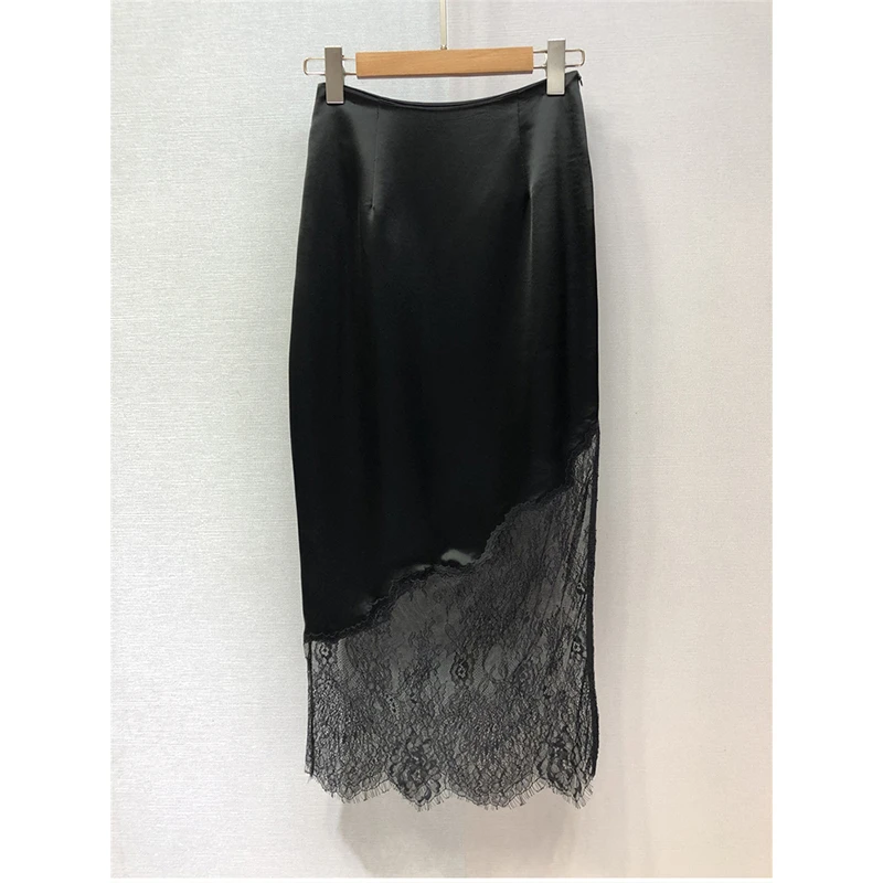 European Style 2025 New Arrival Summer Women Casual Lace Patchwork Mid-calf Skirt Good Quality Elegant Slim Pencil Skirts T15
