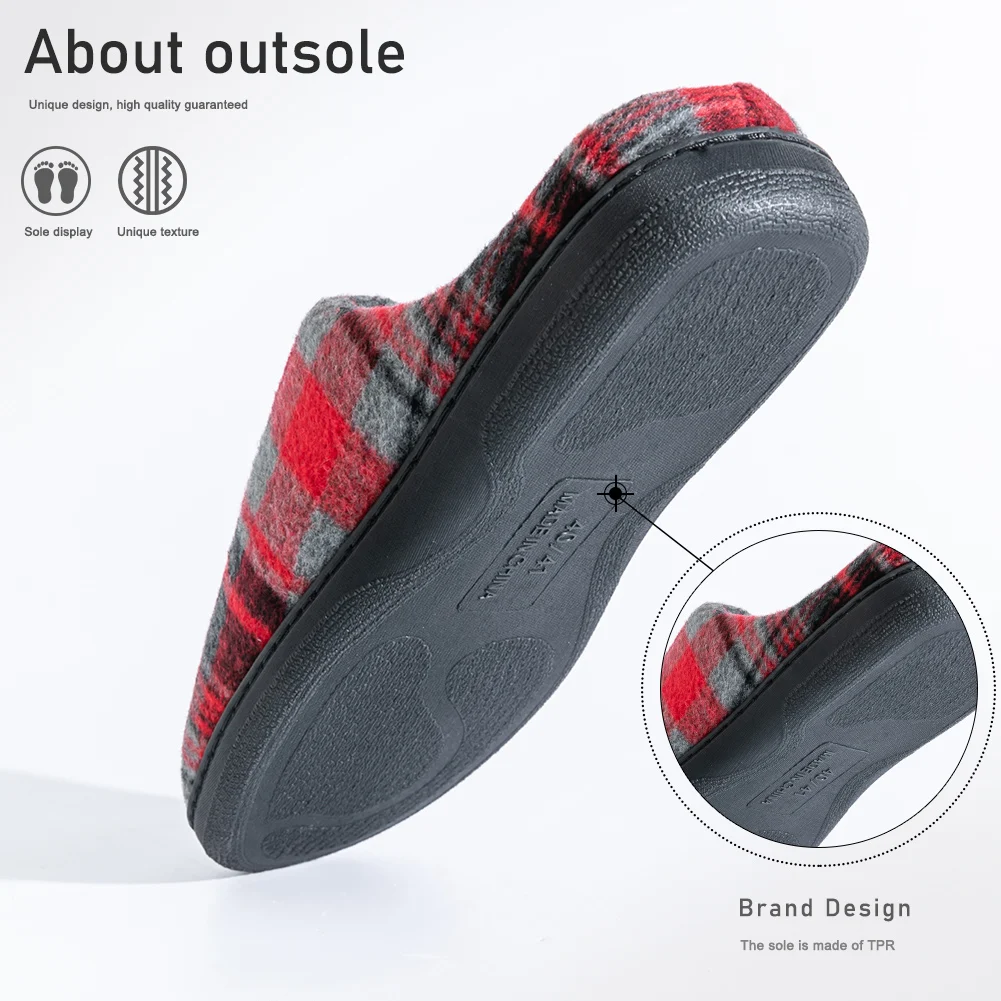Herren-Hausschuhe aus weichem Filz mit Karomuster sind bequeme und warme Wohnzimmerschuhe sowie Winter-Innenschuhe. – Detail 7