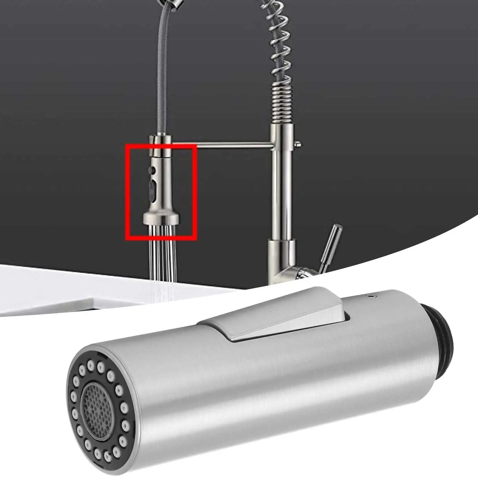 

G1/2 Kitchen Faucet Tap Pull-Out Spray Shower Head Replacement Plastic Nickel Brushed Faucet Accessory