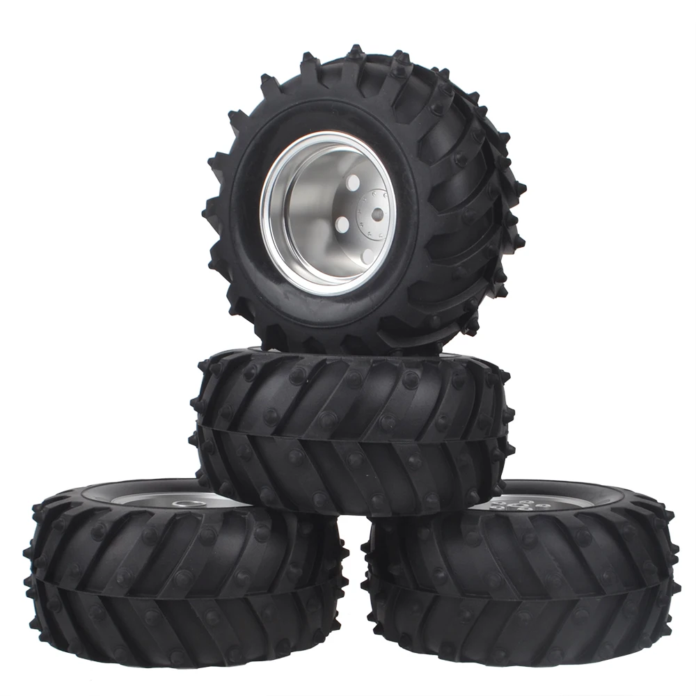 RC Spike Tires Aluminum BeadLock Wheels Hub Rims for Tamiya Blackfoot ORV Chassis Monster Beetle Mud Blaster Hop Ups Parts