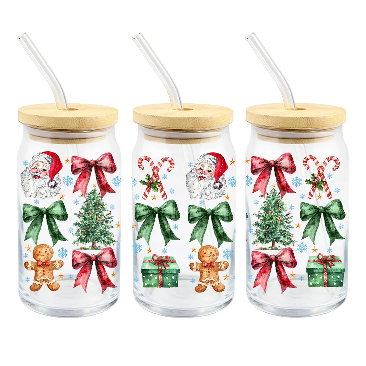 Merry Christmas Santa Claus UV DTF Transfer Sticker Libbey 16oz Glass Cups Wraps Coffee Mug Decals Xmas Party Home Decorations