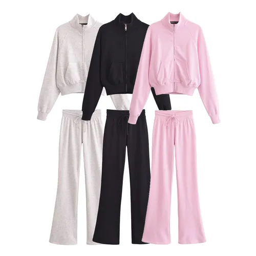 Conjunto de sudadera y chaqueta con cremallera y forro polar cálido para mujer, pantalones elásticos de cintura alta a la moda, conjunto de 2 piezas