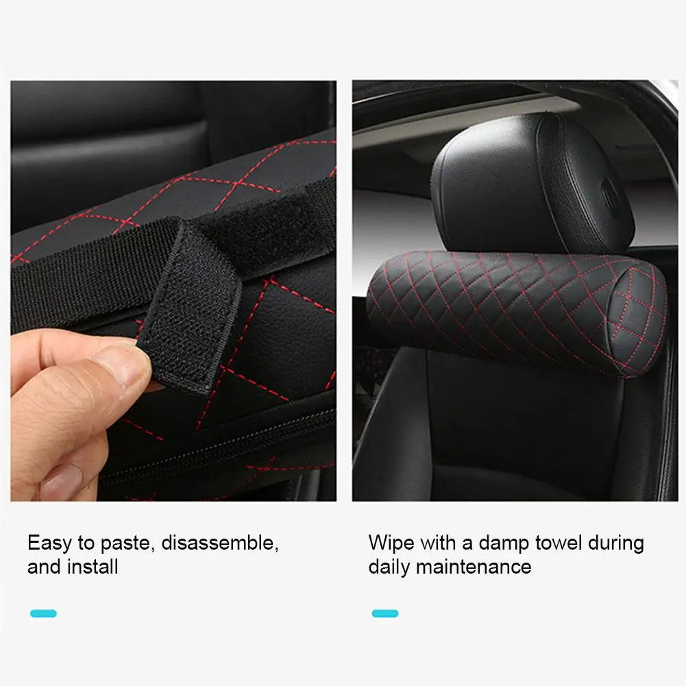 Car Seat Headrest Memory Foam Pillow Soft Breathable Cylinder Neck Pillow with Leather Cover for Car Comprehensive Support