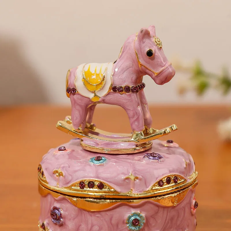 Hand-Painted Circle Carousel Trinket Box Small Enamel Jewelry Box with Hinge Christmas Gift for Women Unique Craft Gift