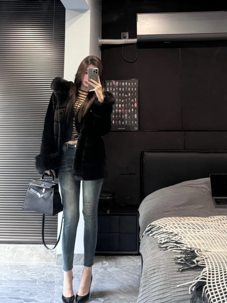 

Винтажные джинсы скинни с высокой талией, укороченные, с эффектом потертости, глубокий синий цвет, NTSTORE, женские, премиум-класса, модные, из денима