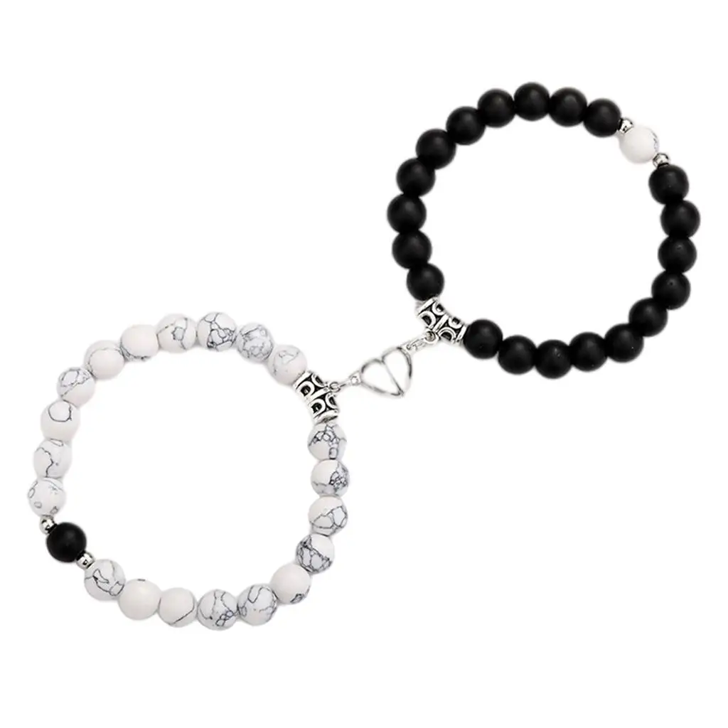 1 Pair Heart-shaped Magnet Attracting Bracelet for Lovers Natural Jewelry Gifts , Charm Design
