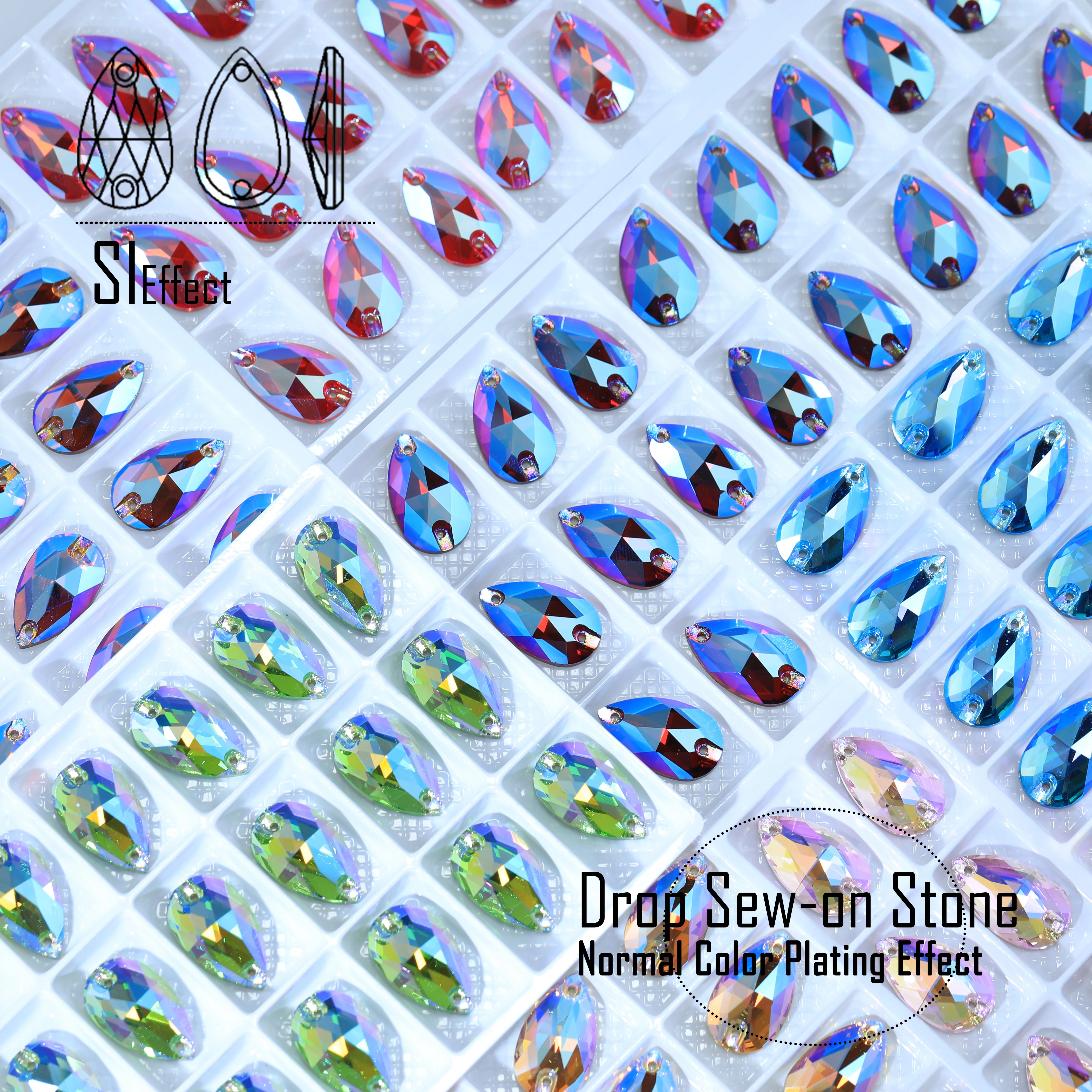 

Normal Color Plating Effect MO Rhinestone Drop Sew-on Stones Shiny Crystal Sewing Stones for Wedding Dress Garment Decoration