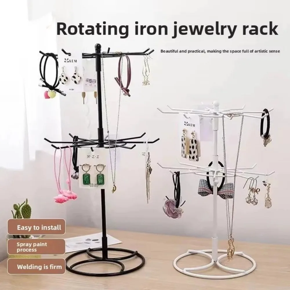 

New Rotating Jewelry Display Rack Round 2 Tier Jewelry Tree Stand Hanging Iron Storage Rack for Necklaces Earring