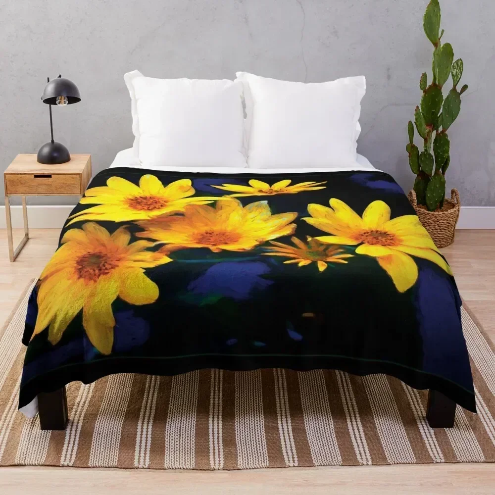 Wild Sunflower Bouquet, Painterly Impression In Rich Soothing Tones Throw Blanket Decorative Beds Decorative Throw Blankets