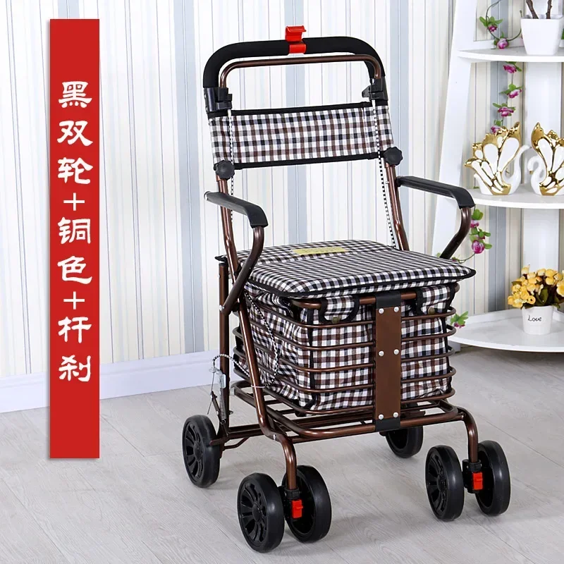 Elderly shopping cart can sit, foldable, elderly grocery cart, four wheel reinforced, durable, and lightweight