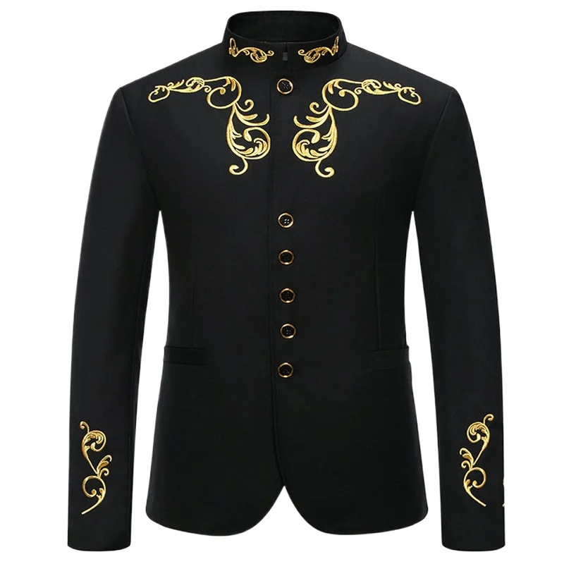 

Luxury Designer Mens Blazer Jacket Palace Style Stand Collar Floral Embroidery Business Party Dress Elegant Stylish Suit Coats