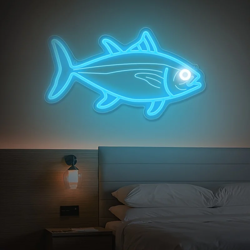 Blue Fish Neon Light Tuna Neon Sign USB Adjustable Brightness for Bedroom Man Cave Home Bar Industrial Rustic Wall Decor Gift