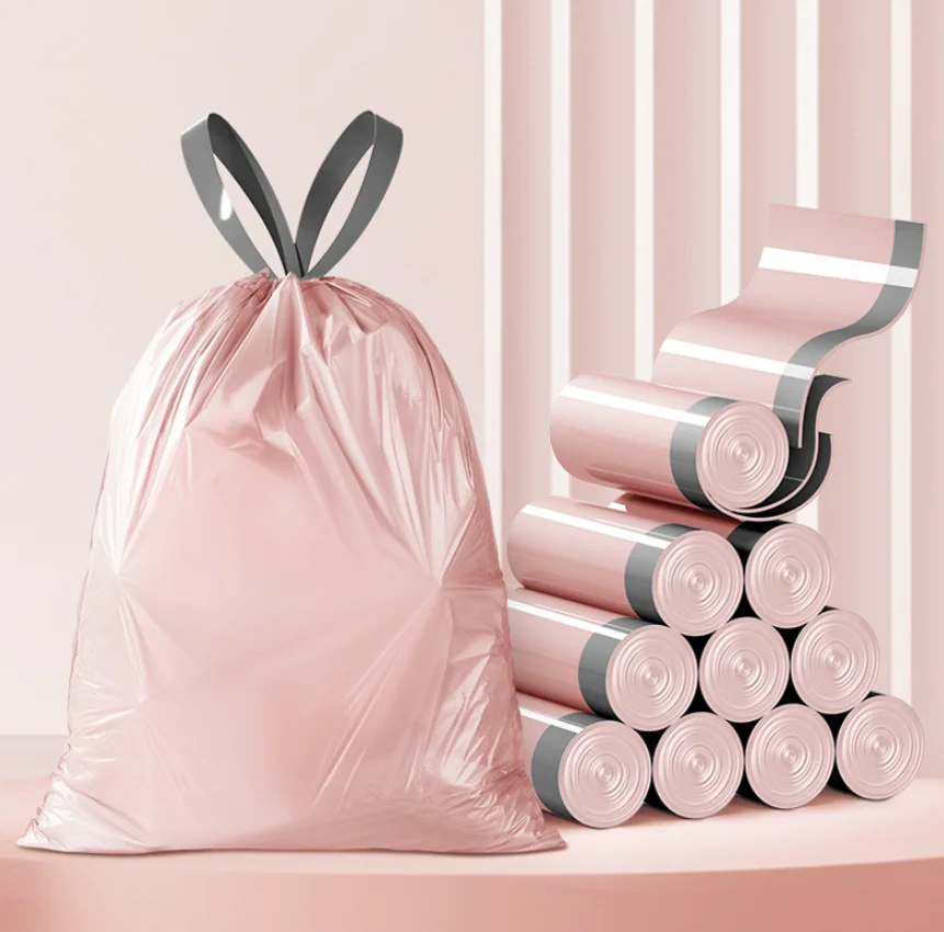 Cute pink high appearance level drawstring garbage bag Household kitchen disposable garbage bag