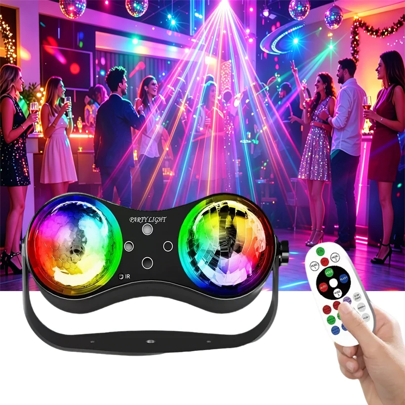 Sound Activated Disco Party Light RGB Water Wave Laser Stage Lamp Remote Control DJ Strobe Light for Home Bar Wedding Decor
