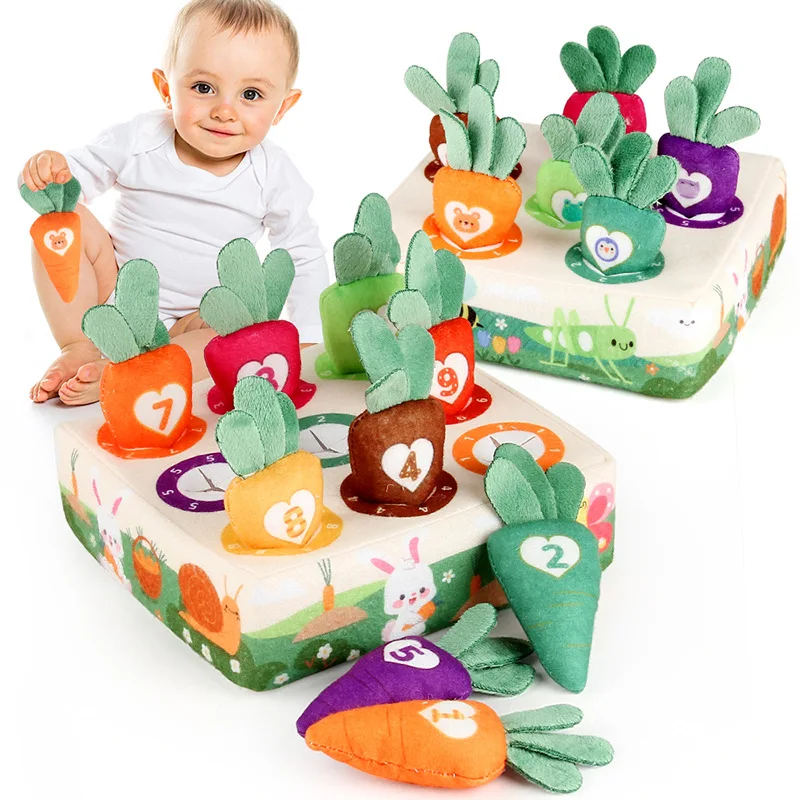 Giocattoli Montessori Baby Pull Carota Peluche Numero Forma Colore Corrispondenza Giocattoli Gioco di sviluppo Giocattoli educativi per bambini per bambini