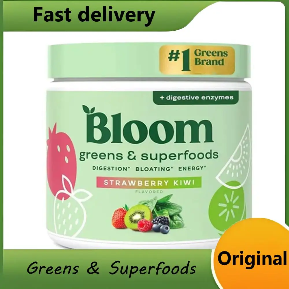 Bloom Nutrition GreenSuperfoods en polvo para la salud digestiva, polvo de frutas verdes, enzimas digestivas, probióticos, espirulina
