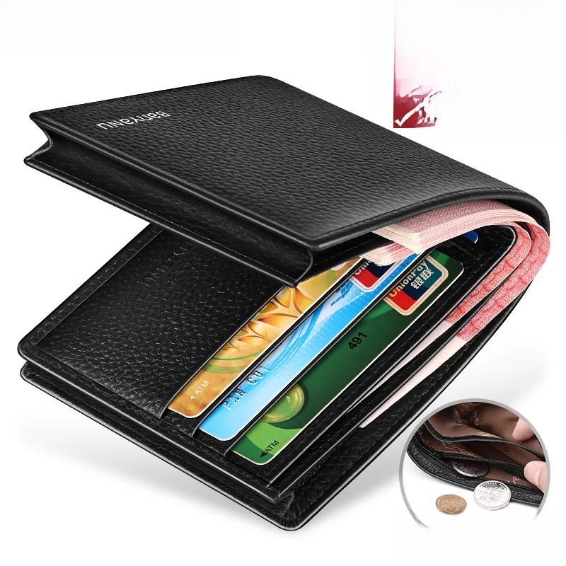 genuine-top-layer-cowhide-short-wallet-business-men's-integrated-driver-license-card-bag-ladies-anti-theft-brush