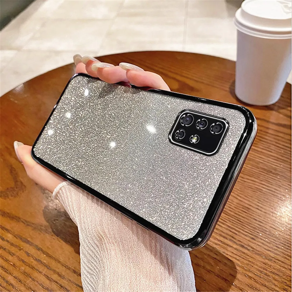 A 51 71 31 21s Gradient Glitter Phone Case For Samsung Galaxy A51 A71 A31 A21S A20 A30 A50 A70 A7 2018 A20S Soft Silicone Cover