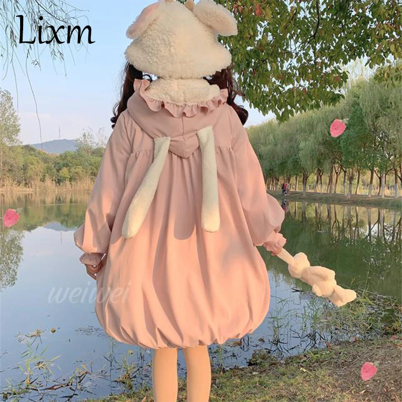 2023 Lolita Stil Mädchen süße Langarm Patchwork Samt Mantel niedlichen Woll jacke rosa weibliche Kawaii süßes Kleid