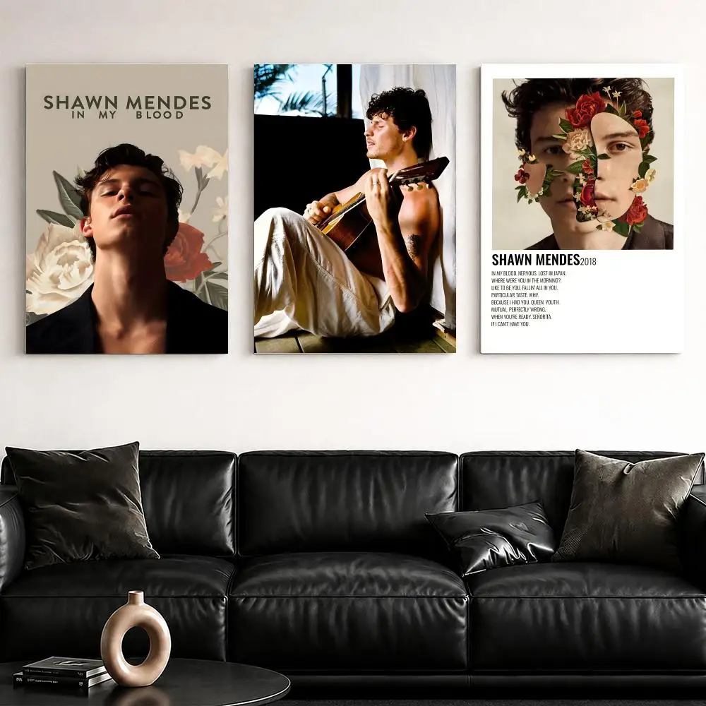 Singer Album S-Shawn M-Mendes Framed Wall Painting Ready to Hang Canvas Poster for Bedroom Living Room Hallway Home Decor Gift