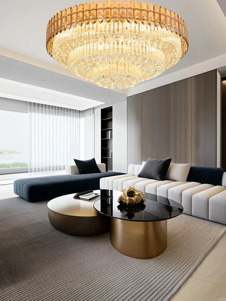 Nordic Large Amber Crystal Ceiling Chandeliers 2025 Round Big Multiple Tier Light Fixture for Living Room Foyer Decoration