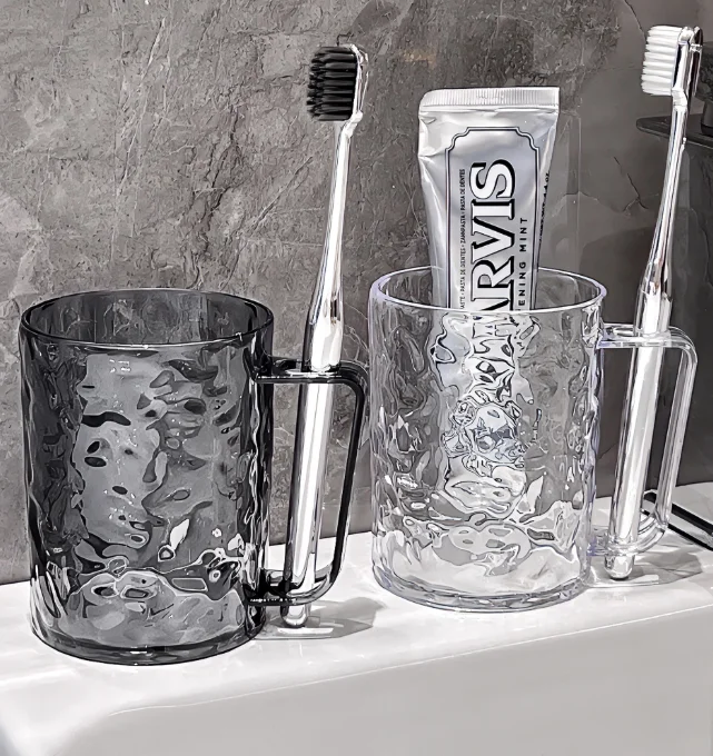Luxury Portable Glacier Pattern Mouthwash Cup Imitation Glass Transparent Light Bathroom Toothbrush Holder High Value Design