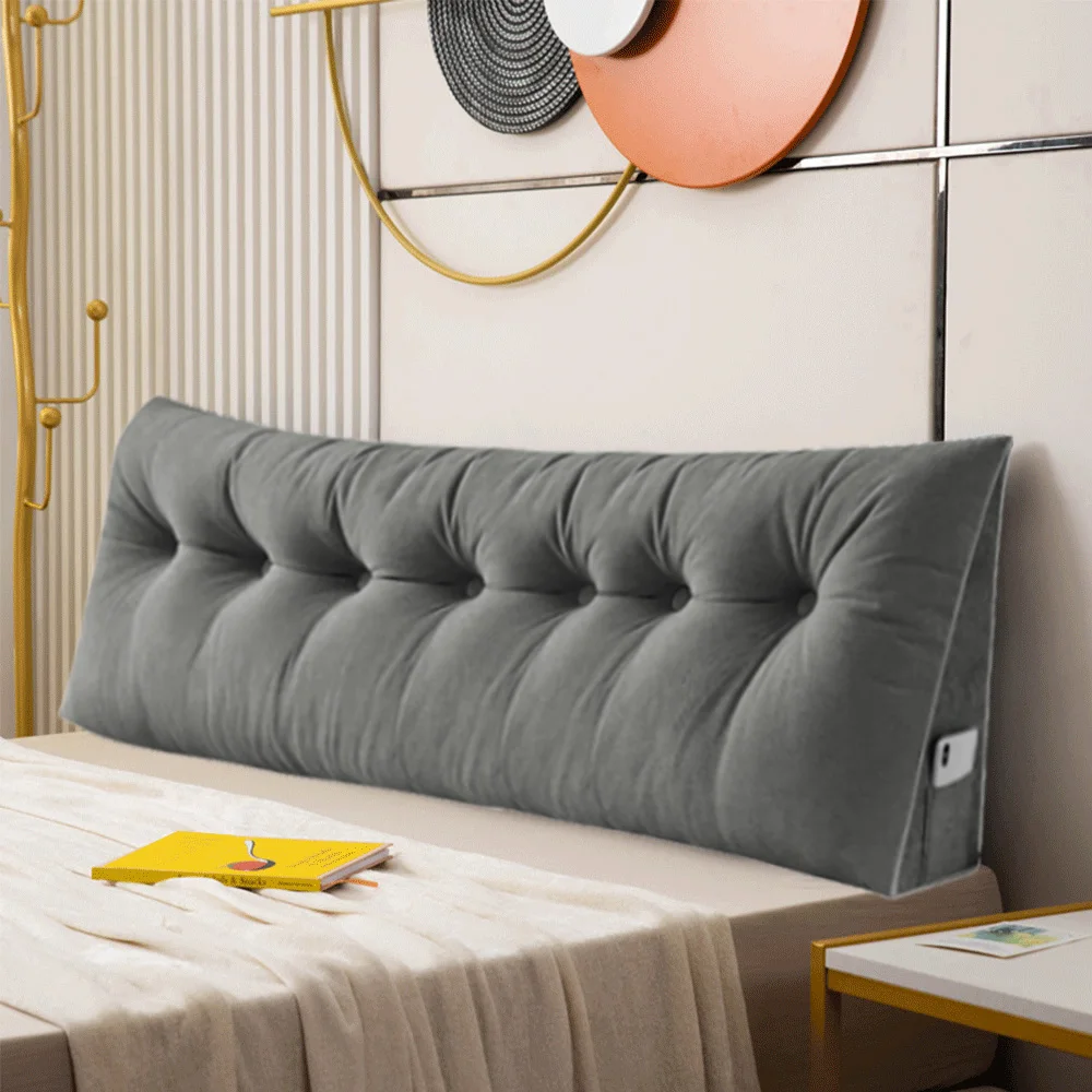 Kopfteil-Keilkissen, Rückenstützkissen, Ergonomisches Lesekissen, Lendenwirbelstützkissen, Abnehmbarer Samtbezug 200CM Grau
