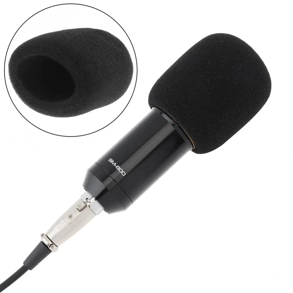 Microfone Condensador com Capacitor, Microfone de Estúdio, Dupla Camada, Malha Elástica, Chapeado, 3,5mm, Com Fio para Palco, Gravação Vocal, BM-800