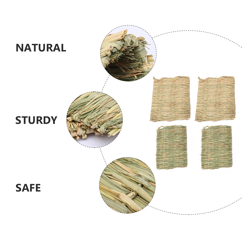 

4 Pcs Small Pet Straw Mat Guinea Pig Hideaway Pads Soft Litter Woven Grass Supply Hamster Bedding Rabbit House Nest Pad Sturdy
