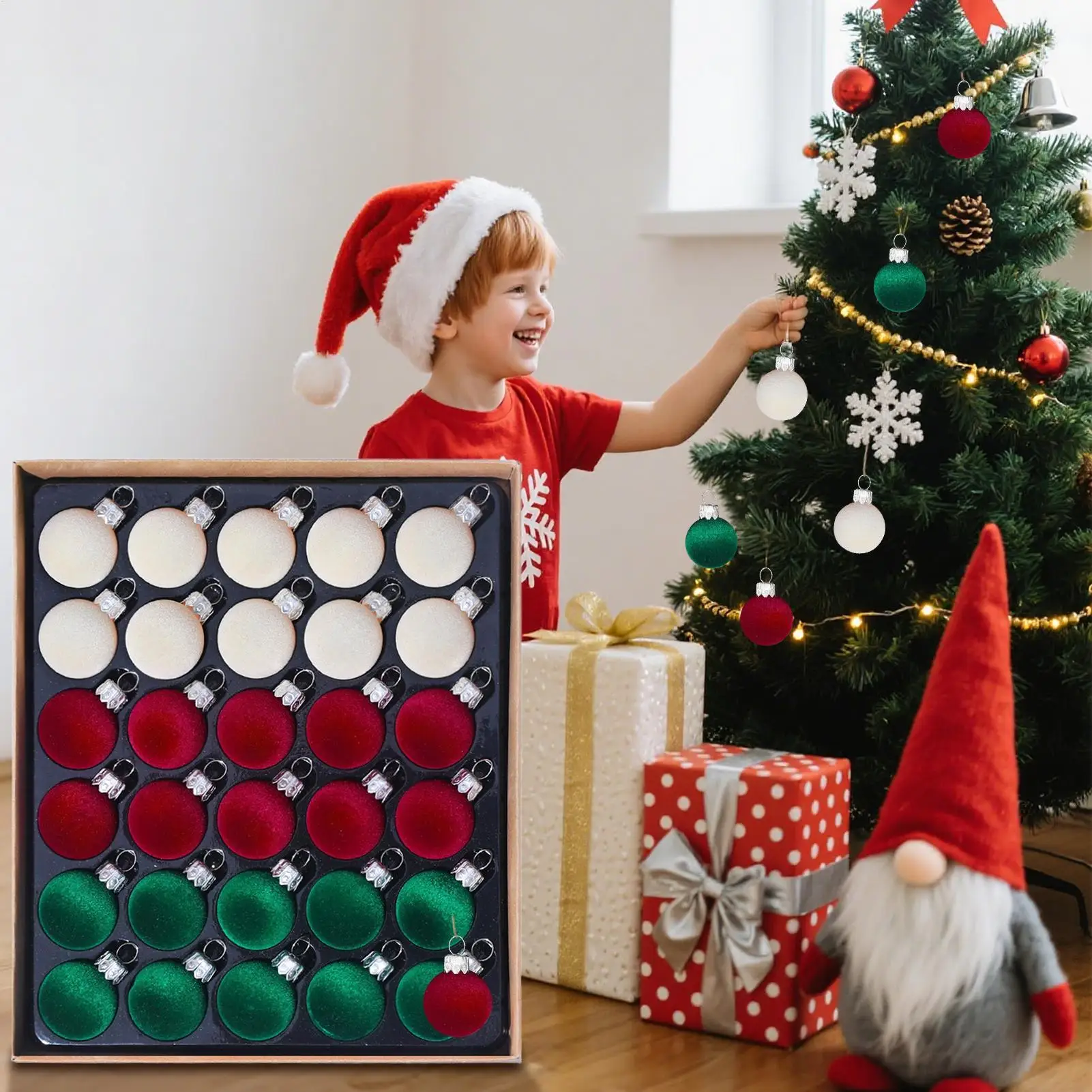 

Рождественские елочные украшения, шары, небольшой небьющийся набор флокированных шаров, 30 шт., рождественские украшения, домашний декор для праздника