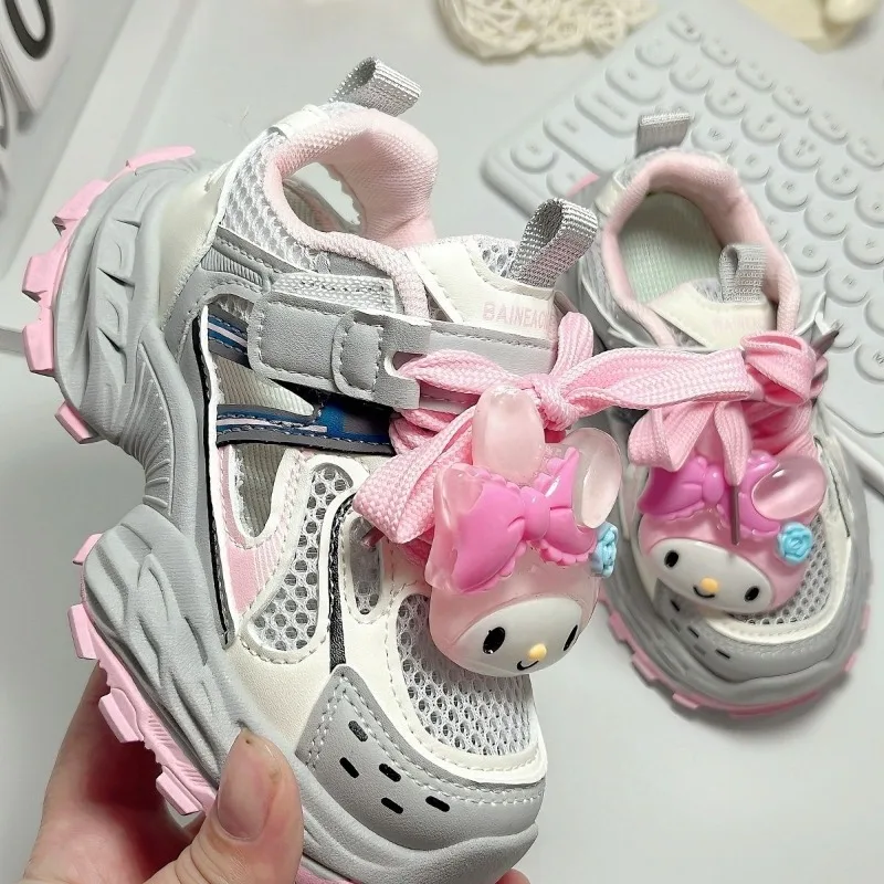 Sweet My Melody Anime Kawaii Liontin Sanrio Sepatu Olahraga Anak-anak Musim Panas Hadiah Sepatu Transparan Kartun Lucu untuk Anak Perempuan