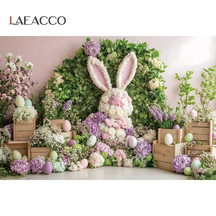 Easter Rabbit Party Backdrop Spring Floral Wall Bunny Eggs Baby Shower Wedding Party Decor Photography Background Photo Studio
