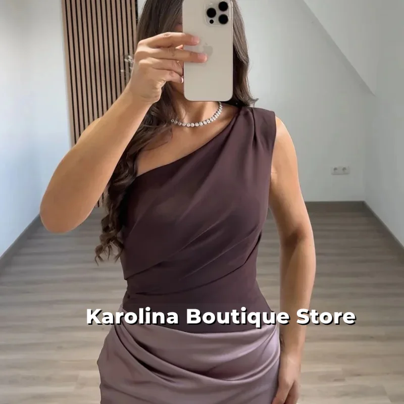 Maßgeschneidertes zweifarbiges braunes One-Shoulder-Abschlussballkleid aus Satin mit Rüschen, schmale Meerjungfrau-Partykleider für elegante Anlässe für Frauen 2023