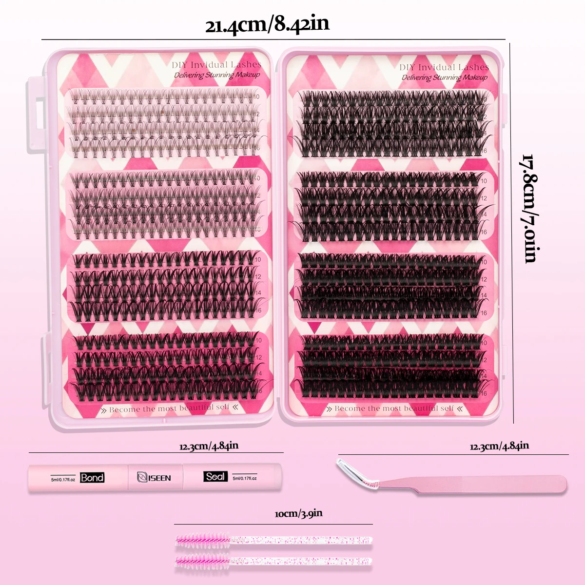 640個入りまつげエクステキット、大容量ラッシュクラスターキット、10～16mm、まつげボンドとシーラー、まつげピンセット付きDIYキット