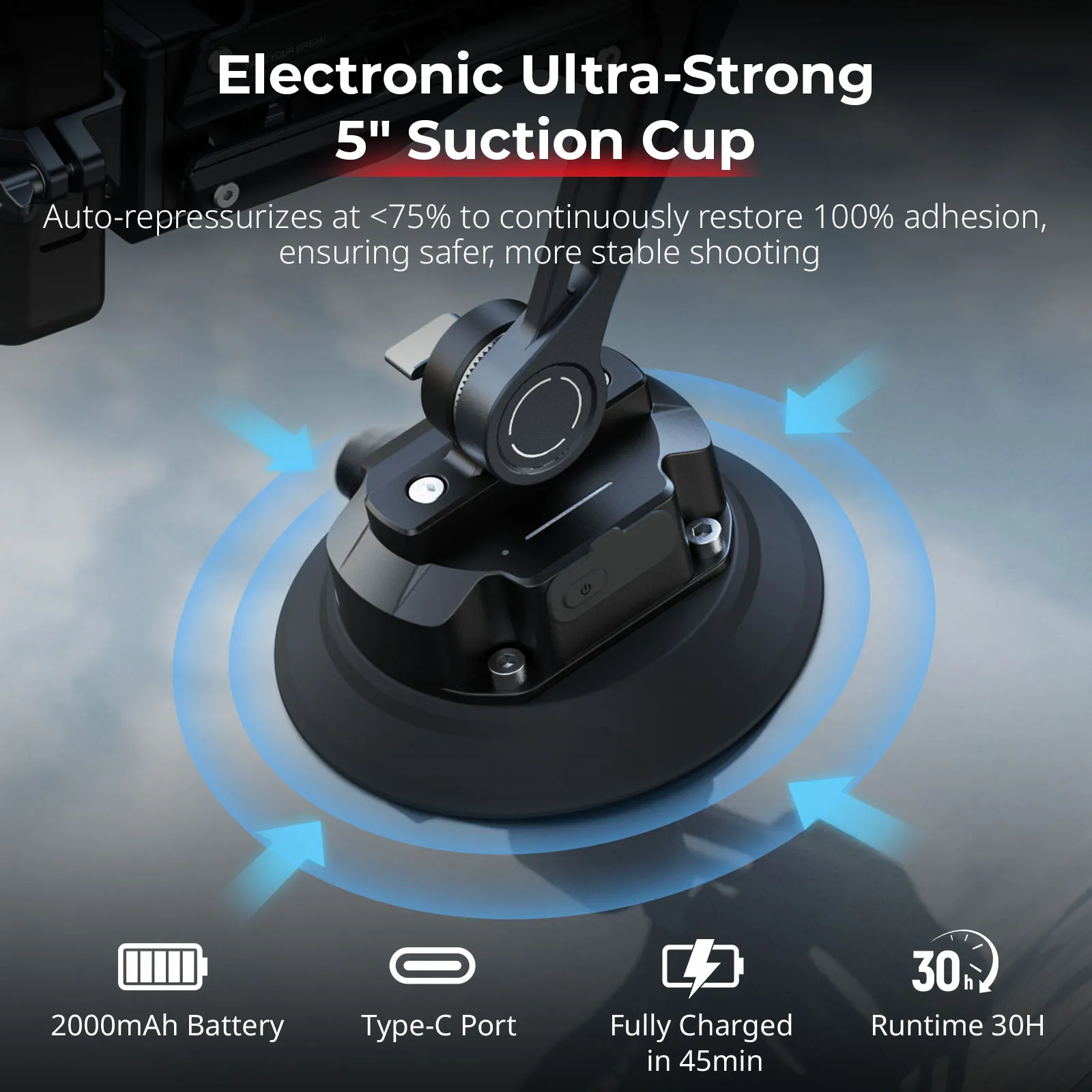 Image of SmallRig Stoßdämpfer-Halterung mit Elektronischem Saugnapf für DJI Pocket 3, GoPro, Insta360 X4, DJI Osmo Action 5 Pro/4