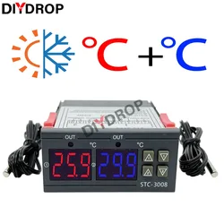 STC-3008 Digital Temperature Controller AC 110V 220V DC 12V 24V Dual Hygrometer Heating Cooling Two Relay Output AC Relay