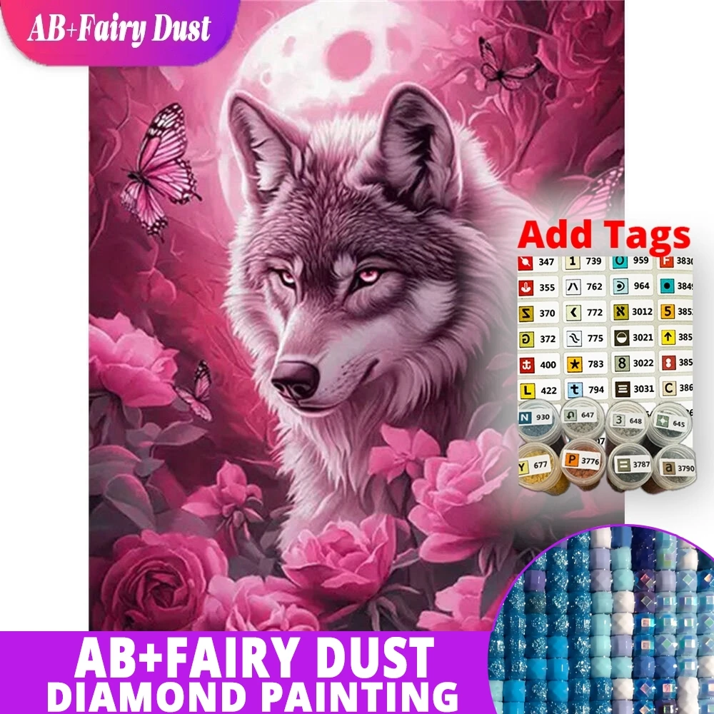 

AB Фея Пыль Алмазная Вышивка Волк Животное Картина Цветок Полный Квадратный Круглый DIY Луна Мозаика Собака Украшение Стены