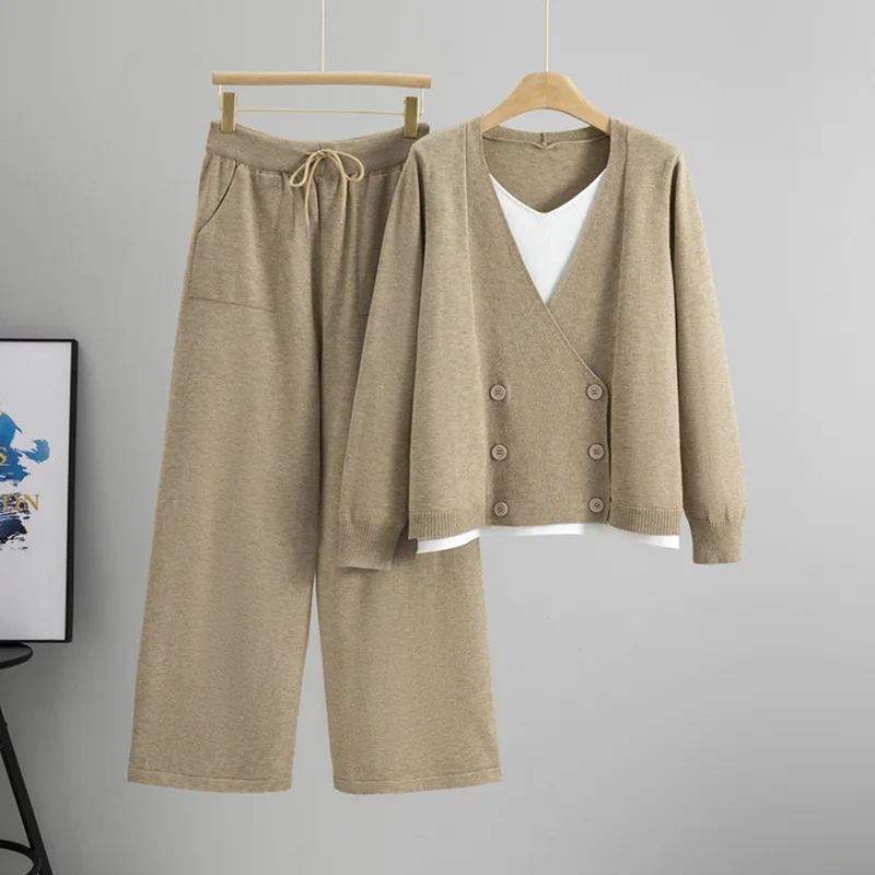 

Женский повседневный вязаный свитер, свободные широкие брюки, комплект из двух предметов, осень-зима, трансграничный, удобный, дышащий