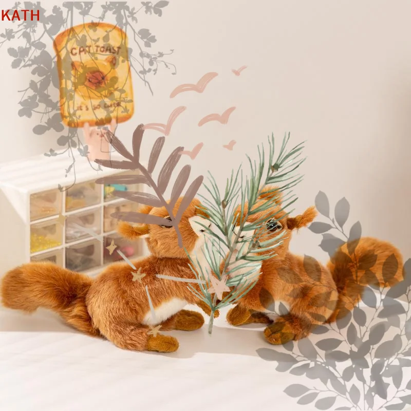 Simualtion Squirrel Plush Lovely: Animal Doll Sitting Lively Playful Home Decro Birthday Gifts Zoo Souvenir