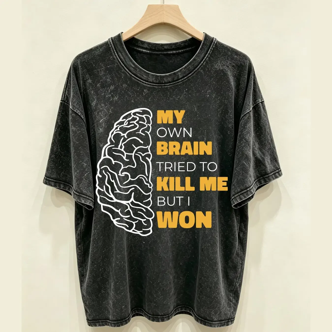 washed T Shirt Brain Cancer Aneurysm Consciousness Men's Cotton vintage Washed Comfortable designer clothes Breathable