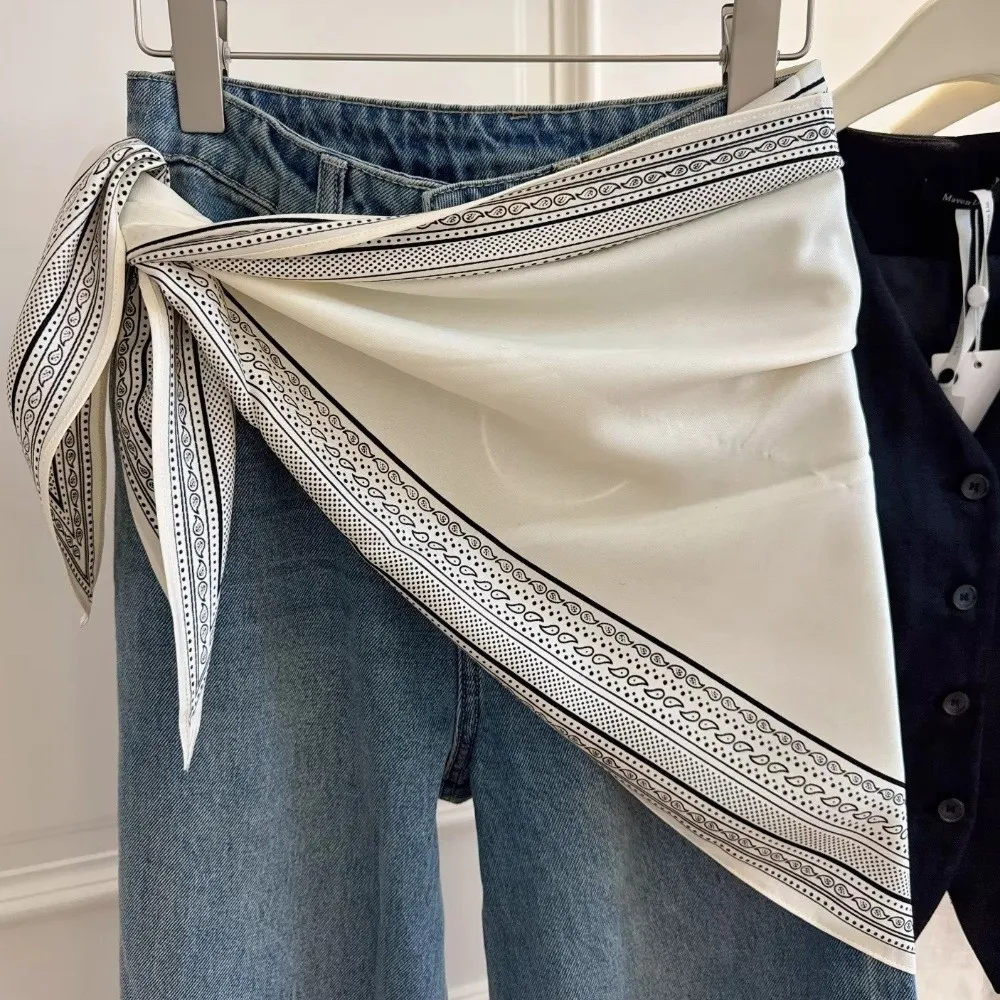 Moda multi-funcional floral triângulo cachecol combinando calças de cetim de seda feminino gravata decorativa lenço verão